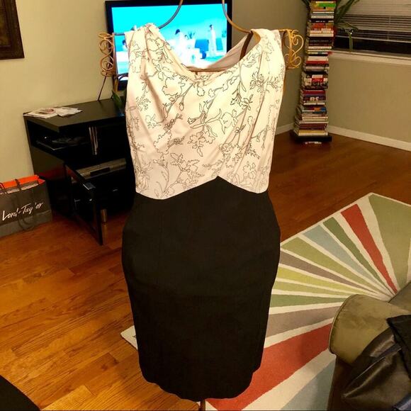 CLASSIQUES ENTIER Black & White Silk Sheath Dress Women's Size 6 - Picture 4 of 9